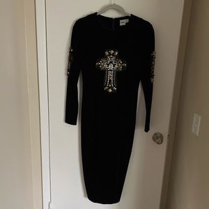 Black Velvet Gothic Cross Rhinestone MIDI Punk dress ASOS 8 Homecoming Formal